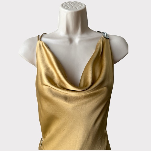 Vintage Yolanda Arche Silk Draped Open Back Gown, Size S, Gold - Picture 4 of 16